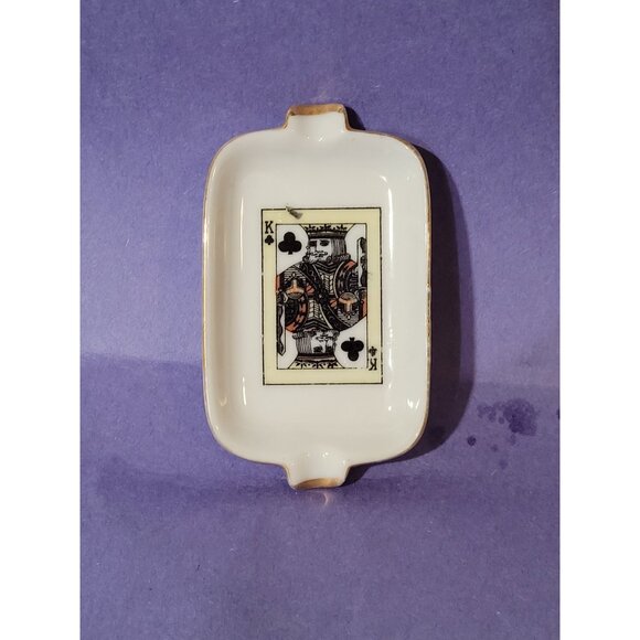 Vintage Porcelain Ashtray With King Of Clubs Design & Gold Trim Small - Picture 7 of 8